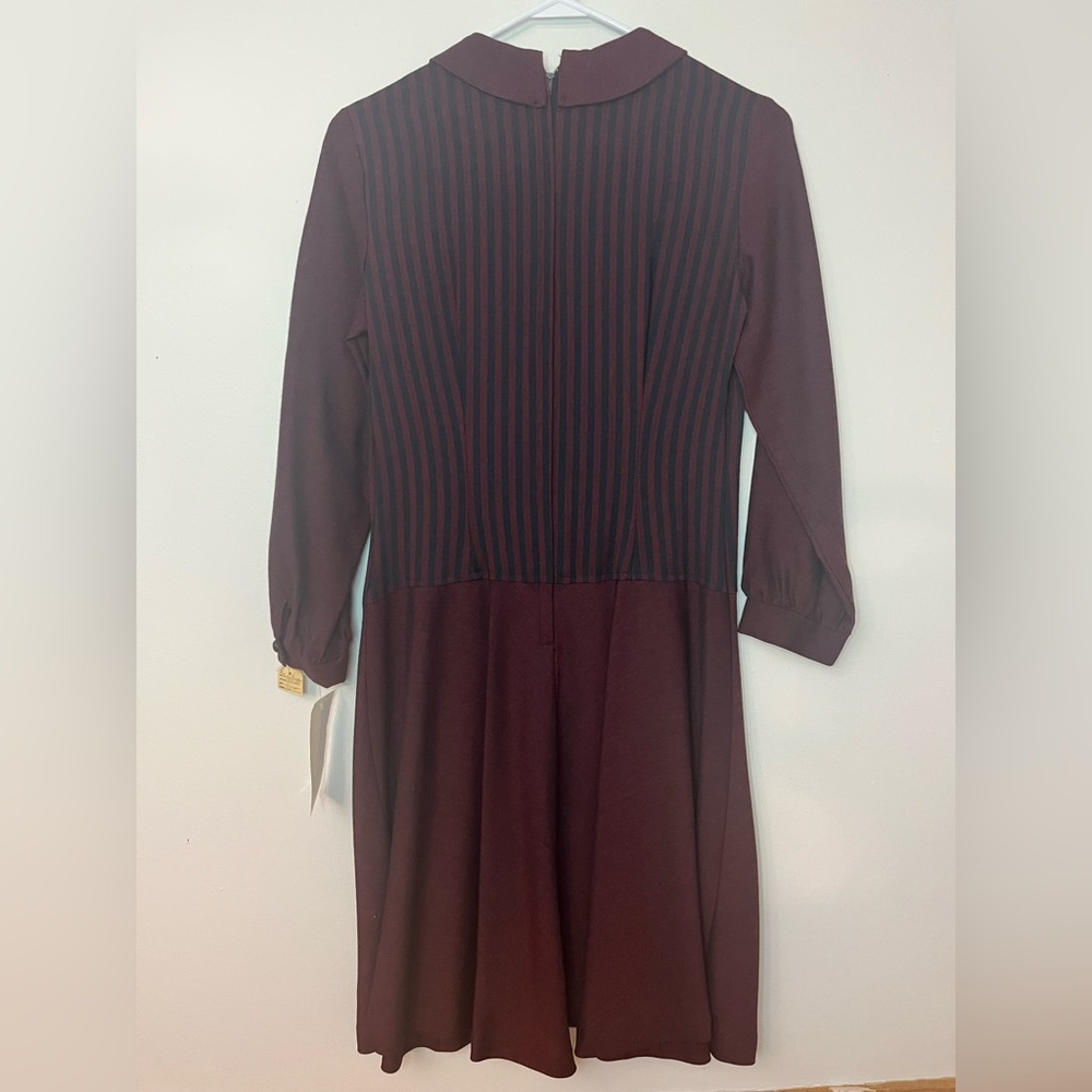 Vintage 60s Vicky Vaughn Junior Burgundy & Black Stripe Mod Dress Size 11 Tagged - Picture 6 of 9